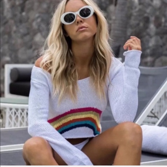 NEW! Rainbow Cropped Sweater Top - Picture 2 of 6